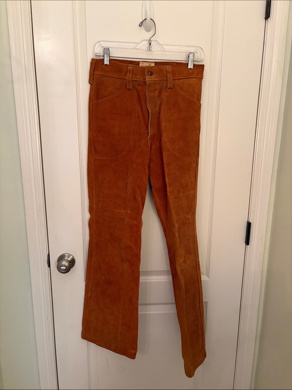 Women’s 100% Suede Flare Jeans in Burnt Orange-Vintage 1950’s